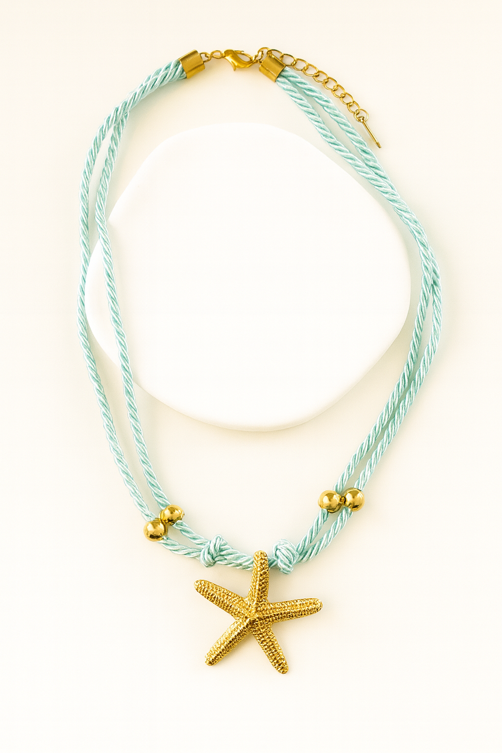 Collier Étoile Doré – Corde Torsadée Bleu