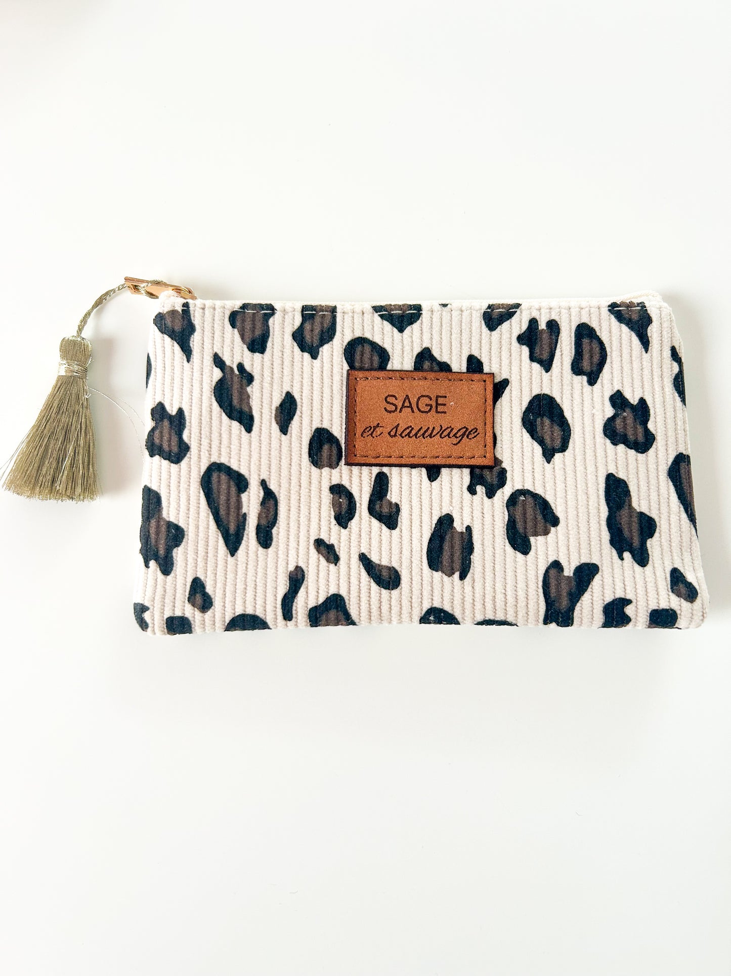 Pochette SAGE et sauvage léopard - velours côtelé chic & tendance