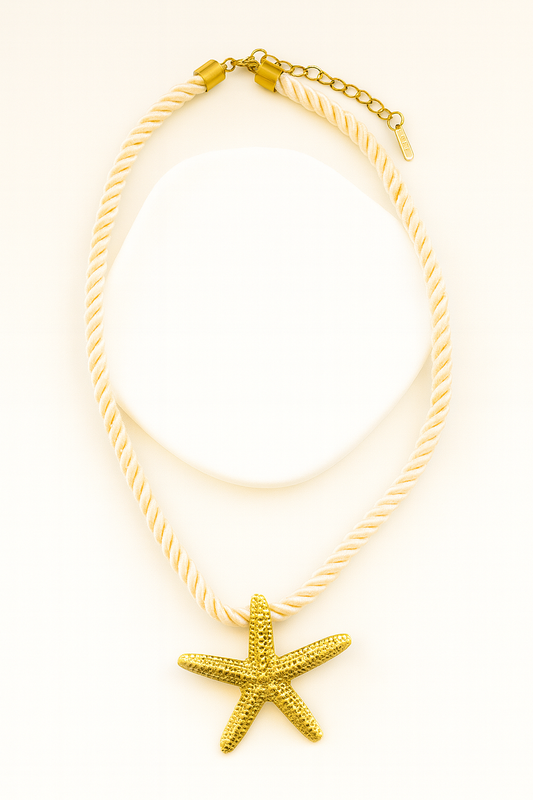 Collier Etoile Doré – Corde Torsadée Ivoire