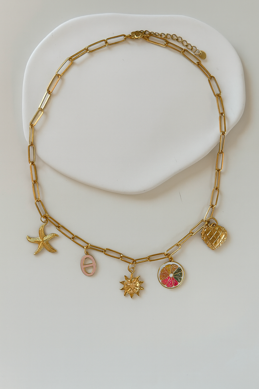 Collier doré à breloques - Esprit été doré