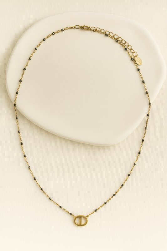 Collier perlé gris et doré