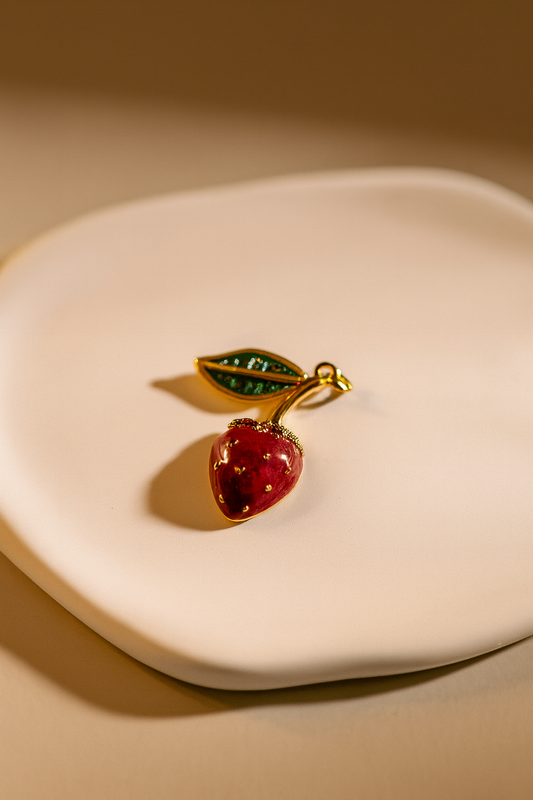 Charms Fraise Doré Taille Grand - Breloque Fruitée