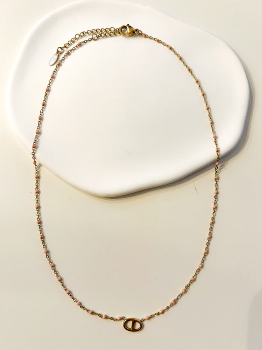 Collier perlé rose et doré